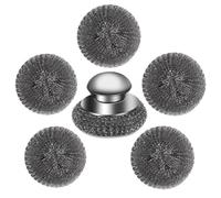 Jaqperd Juego de 6 Estropajos de Lana de Acero con, Acero Inoxidable para Cocina, Parrilla, Estufas. Incluye 1 Estropajo y 5 Almohadillas.