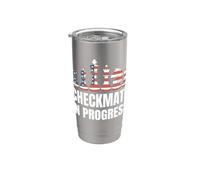 Jaque mate en progreso bandera americana piezas de ajedrez jugador de EE. UU Vaso térmico de acero inoxidable de doble pared