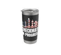 Jaque mate en progreso bandera americana piezas de ajedrez jugador de EE. UU Vaso térmico de acero inoxidable de doble pared