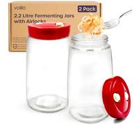 Jar de Fermentación de 2,2 Litro con Esclusa de Aire, Etiquetas Impermeables y Bolígrafo - Pack de 2 Tarros de Fermentación Utilizados como Contenedor de Kimchi, Kombucha y Tarro para Sourdough