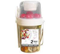 Jar Oats Outnight - Recipiente de almacenamiento de comida con tapa y sección de topping, taza de avena para viajes, recipiente de yogur reutilizable con compartimento, tarro de desayuno