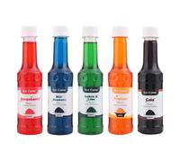 Jarabe para cono de hielo, jarabes de sabores populares mixtos, frambuesa azul, cola clásica, fresa, limón y lima, jarabe de granizado tropical cada uno de 250 ml (paquete de 5)