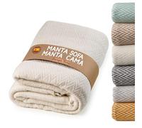 Jarapa Home Made with love Manta sofá, Plaid Sofa, Decoración Ideal para sofás y Camas, Cálida, Suave y Ligera, Colcha Entretiempo, 4 Estaciones, Diseño y Resistente (Crudo, 130x180 cm)