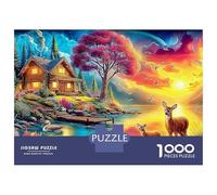 Jardín bajo la Luna Rompecabezas 1000 Piezas Cabaña de Ciervo Cartón Reciclado para Toda La Familia Noche Familiar para Entrenar La Mente 38x26cm/1000pcs