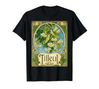 Jardín botánico de Tilo en Flor de Tilo de Estilo Art Nouveau Camiseta gráfica económica, Hombre, Negro, M