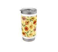 Jardín botánico floral de amapola amarilla, flor silvestre naranja Vaso térmico de acero inoxidable de doble pared