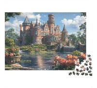 Jardín Castillo Fantasía Rompecabezas de 1000 Piezas para Adultos Castillo Junto al Arroyo en Jardín Premium Grueso Desafiante Duro Alivio del Estrés Regalo Familiar 70x50cm/1000pcs