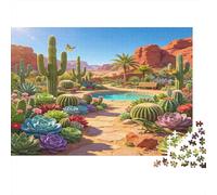 Jardín de Cactus del Desierto Puzzle de 1000 Piezas Papel para Adultos Escena Natural Colorida Juego de Puzzle 1000 Piezas Decoración Hogar Estrés Regalo 70x50cm/1000pcs