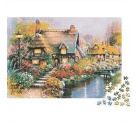 Jardin de Casa Rural a Orillas del Rio Puzzle de 1000 Piezas para Adultos Juego de Puzzle Papel Relajante Hogar Regalo 38x26cm/1000pcs