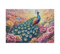 Jardín de Flores de Pavo Real Puzzle 300 Piezas Estera Portátil Antideslizante Rompecabezas Familiar para Hombres Y Mujeres Aliviar Estrés Decoración Hogar 300 PCS