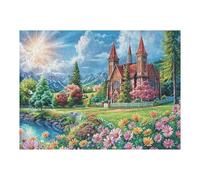 Jardín de Flores de Primavera Castillo Campo Salvaje Puzzles 500 Piezas Obra De Arte 3D Familiar Premium Rompecabezas para Adultos Aliviar Estrés Decoración Hogar Moderno DIY 500 PCS