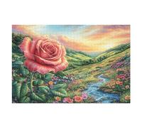 Jardín de Flores de Rosas al Atardecer Puzzle 1000 Piezas Obra De Arte 3D Rompecabezas para Hombres Y Mujeres Desafío Intelectual Estera Portátil DIY Moderno 1000 PCS