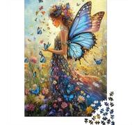 Jardín de Hadas Mariposa Puzzles Desafiantes para Adultos: Hada con Alas de Mariposa Azul Juegos Educativos Adecuados para Aliviar el Estrés y Decoración de Pared 38x26cm/1000 Piezas