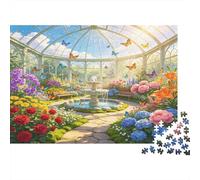 Jardín de Invernadero de Cristal Puzzle de 1000 Piezas Papel Puzzle para Adultos Escena de Flores y Mariposas Relajante Familia Hogar 38x26cm/1000pcs