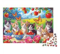 Jardín de Manzanas con Gatos Bonitos Navidad Rompecabezas de 1000 Piezas para Adultos Gatos en Huerto de Manzanas con Mariposas Premium Robusto Vibrante Desafiante Regalo 38x26cm/1000pcs