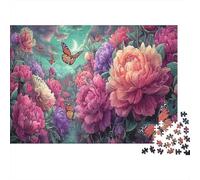Jardín de Peona con Mariposas Monarca Rompecabezas 1000 Piezas Adultos - Regalo, Juego Familiar, Decoración del Hogar, Vida Silvestre Puzzle 38x26cm/1000pcs