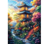Jardín de Templo japonés Puzzle 1000 Piezas Hogar Decoración Wild Animals Fantasy Hada Tale Rompecabezas para Hombres Y Mujeres 3D DIY Creativo Aliviar Estrés Desafío Intelectual 1000 PCS
