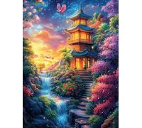 Jardín de Templo japonés Puzzles 300 Piezas Impossible 3D Ultra Difícil Pintura al óleo Animal-Planta Rompecabezas para Adultos Desafío Intelectual Estera Portátil DIY Moderno Creativo 300 PCS