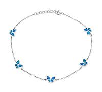 Jardín De Verano Mariposa Color De La Naturaleza Opalescente Múltiples Mariposas Creado Azul Opal Charm Tobillera Pulsera Para Mujeres Adolescentes .925 Plata De Ley Ajustable 9-10 Pulgadas