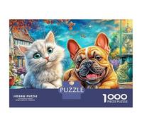 Jardín del Arco Iris 1000 Piezas Rompecabezas Imposible Actividades Familiares Gato y Perro en la Ciudad Jigsaw Desafíos Difíciles para Adultos 52x38cm/1000pcs