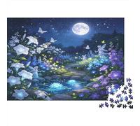 Jardín Fantasía Bajo la Luna Puzzle de 1000 Piezas Papel para Adultos Noche Flores de Cuento Juego de Puzzle 1000 Piezas Familia Relajación Decoración 52x38cm/1000pcs
