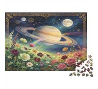 Jardín Fantasía Planeta Saturno Puzzle de 1000 Piezas Papel para Adultos Escena Nocturna Floral Relajación Concentración Regalo Familiar 52x38cm/1000pcs