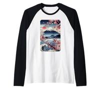 Jardín japonés Sakura Geisha Monte Fuji Cherry Blossom Tree Camiseta Manga Raglan