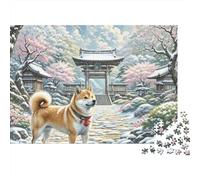 Jardín Japonés Shiba Inu Puzzle de 1000 Piezas Puzzle para Adultos Relajante Decorativo Regalo Familiar 52x38cm/1000pcs