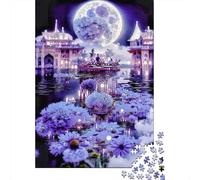 Jardín Palacio Luna Llena Puzzle de 1000 Piezas Papel para Adultos Loto Violeta Vista Nocturna Puzzle para Toda la Familia Relajación Decoración Regalo 70x50cm/1000pcs