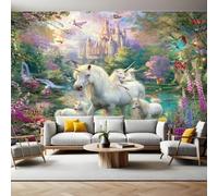 JardíN Papel Pintado Pared Panorámico Castillo de dibujos animados Unicornio 250 x 175 cm Póster Gigante de Pared Personalizado 3D Para Sala de Estar, Adulto Habitación de Niños, Estudio