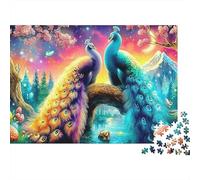 Jardín Pavo Real Puzzle 1000 Piezas Regalo Cumpleaños Adultos Pavos Reales Cerezos en Flor Bosque Premium Grueso Vibrante Desafiante Alivio Estrés 38x26cm