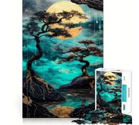 Jardín Zen con Luna Dorada,Rompecabezas de 1000 Piezas para Adultos Diversión para Entrenar la Mente Componentes Resistentes y de Corte Limpio Actividad Relajante para desconectar (38x52cm)