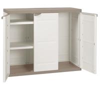 Jardin202 - Armario Medio de Resina | 3 Puertas | Titanium Beige | Mueble Auxiliar de Ordenación con 2 Estantes Regulables y Zona Diáfana | Exterior e Interior | 105 x 44 x 88 cm