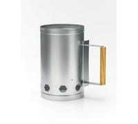 JARDIN202 - Arrancador de Carbón para Barbacoa | Encendedor Metálico con Mango de Madera | Gran Capacidad y Ventilación Rápida | Plata