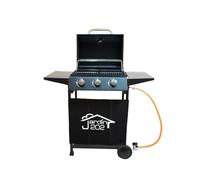 JARDIN202 - Barbacoa Gas Alaska 3 Quemadores | Parrilla Gas con Tapa y Ruedas | Termometro | Mesas Auxiliares Plegables | Negro