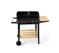 JARDIN202 - Barbacoa Rectangular de Carbón con Parrilla Cromada Arizona | Ruedas para Transporte | Bandeja de Madera | Grill Exterior | Negro