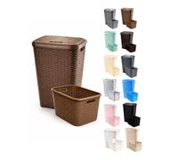 JARDIN202 - Cesto Ropa Sucia Pongotodo con Tapa y Asas | Cesta Colada Plástico Ratán | Cubo Ropa Sucia | Baño Dormitorio | 38L/48L/60L | Set (Topo)