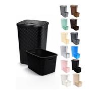 JARDIN202 - Cesto Ropa Sucia Pongotodo con Tapa y Asas | Cesta Colada Plástico Ratán | Cubo Ropa Sucia | Baño Dormitorio | 38L/48L/60L | Set (Negro)