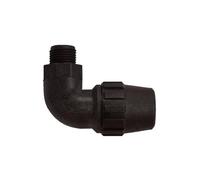 JARDIN202 - Codo Rosca Macho de Polietileno para Tubería de Riego por Goteo - Varias Medidas | 20mm X 1/2" (Unidad)