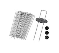 JARDIN202 - Grapas Piquetas de Jardín 150x30mm Acero Galvanizado, Clavos en U de 3mm con Arandelas para Malla Antihierbas, Césped Artificial, Mangueras y Piquetas Camping en Pack | 100 unidades
