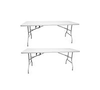 Jardin202 - Mesa Plegable Rectangular 180x70x74cm Catering | Mesa Resina con Patas de Acero Plegable para Eventos y terrazas | 2 Unidades (Blanca)