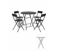 Jardin202 - Mesa Plegable Redonda 80x110cm Blanca Catering | Mesa Resina con Patas de Acero Plegable para Eventos, terraza y Camping (Negro, + 4 Sillas)