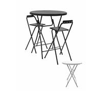 Jardin202 - Mesa Plegable Redonda 80x110cm Blanca Catering | Mesa Resina con Patas de Acero Plegable para Eventos, terraza y Camping (Negro, + 2 Sillas)