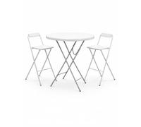 Jardin202 - Mesa Plegable Redonda 80x110cm Blanca y Negra Catering | Mesa Resina con Patas de Acero Plegable para Eventos, terraza y Camping | + 2 Sillas (Blanca)