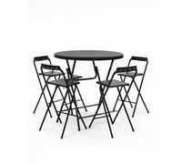 Jardin202 - Mesa Plegable Redonda 80x110cm Blanca y Negra Catering | Mesa Resina con Patas de Acero Plegable para Eventos, terraza y Camping | + 4 Sillas (Negro)