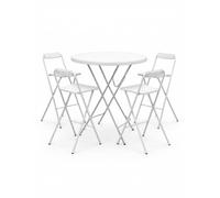 Jardin202 - Mesa Plegable Redonda 80x110cm Blanca y Negra Catering | Mesa Resina con Patas de Acero Plegable para Eventos, terraza y Camping | + 4 Sillas (Blanca)