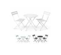 Jardin202 - Set Bistró Plegable Arles Metalico | Mesa y 2 Sillas de Exterior e Interior Resistente | Muebles de Jardin, Balcón y Terraza | (Blanco)