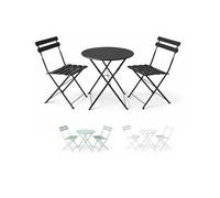 Jardin202 - Set Bistró Plegable Arles Metalico | Mesa y 2 Sillas de Exterior e Interior Resistente | Muebles de Jardin, Balcón y Terraza | (Negro)