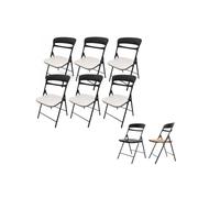 Jardin202 - Silla Plegable Florencia Negra | Asiento Negro/Blanco/Madera | Estilo Italiano | Estructura de Metalica | Hogar, Oficina | Pack 6 uds (Asiento Blanco)