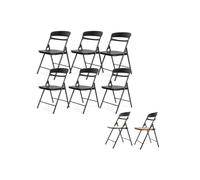 Jardin202 - Silla Plegable Florencia Negra | Asiento Negro/Blanco/Madera | Estilo Italiano | Estructura de Metalica | Hogar, Oficina | Pack 6 uds (Asiento Negro)